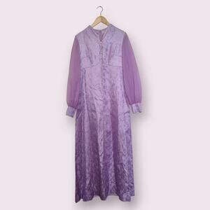 Handmade Lavender Vintage 80's Prom Dress Jacquard Detail Long Puff Sleeve Small